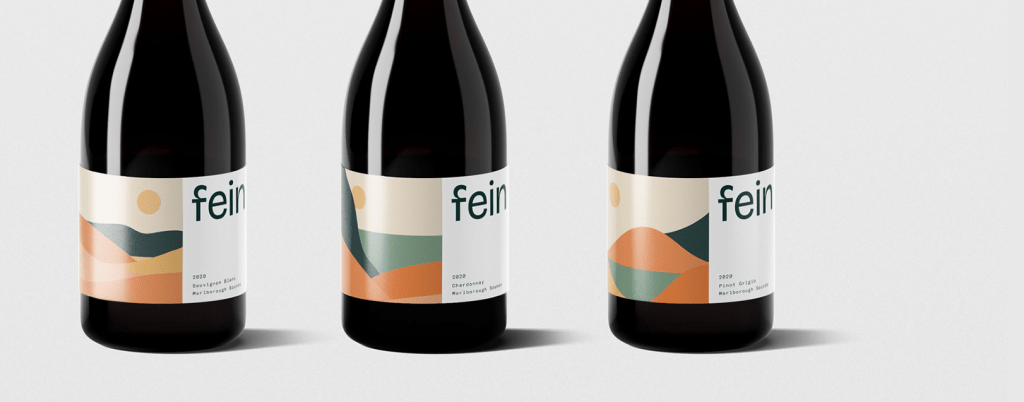 Drei Weinetiketten für neuseeländisch-deutsches Weinlabel »fein«