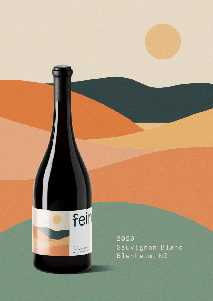 Postkarte für neuseeländisch-deutsches Weinlabel »fein«